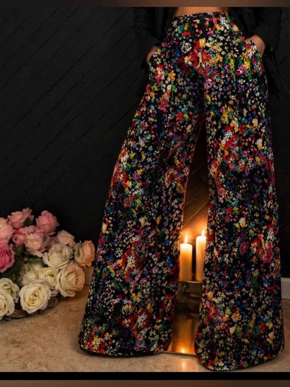 Etro Floral Print Belted Wide-Leg Palazzo Pants Size Italy 40